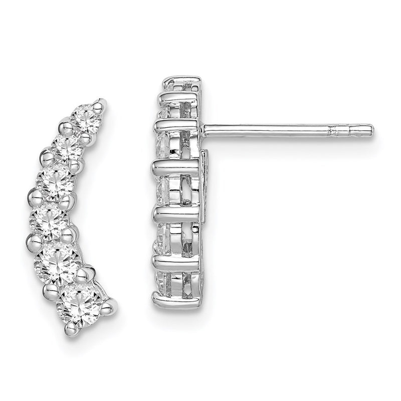 Sterling Silver Rhodium-Plated Graduated Cz Curved Post Earrings