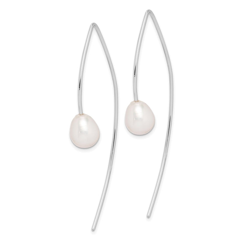 Sterling Silver Rhodium-Plated Polished White 8-9mm Freshwater Cultured Pearl Threader Earrings
