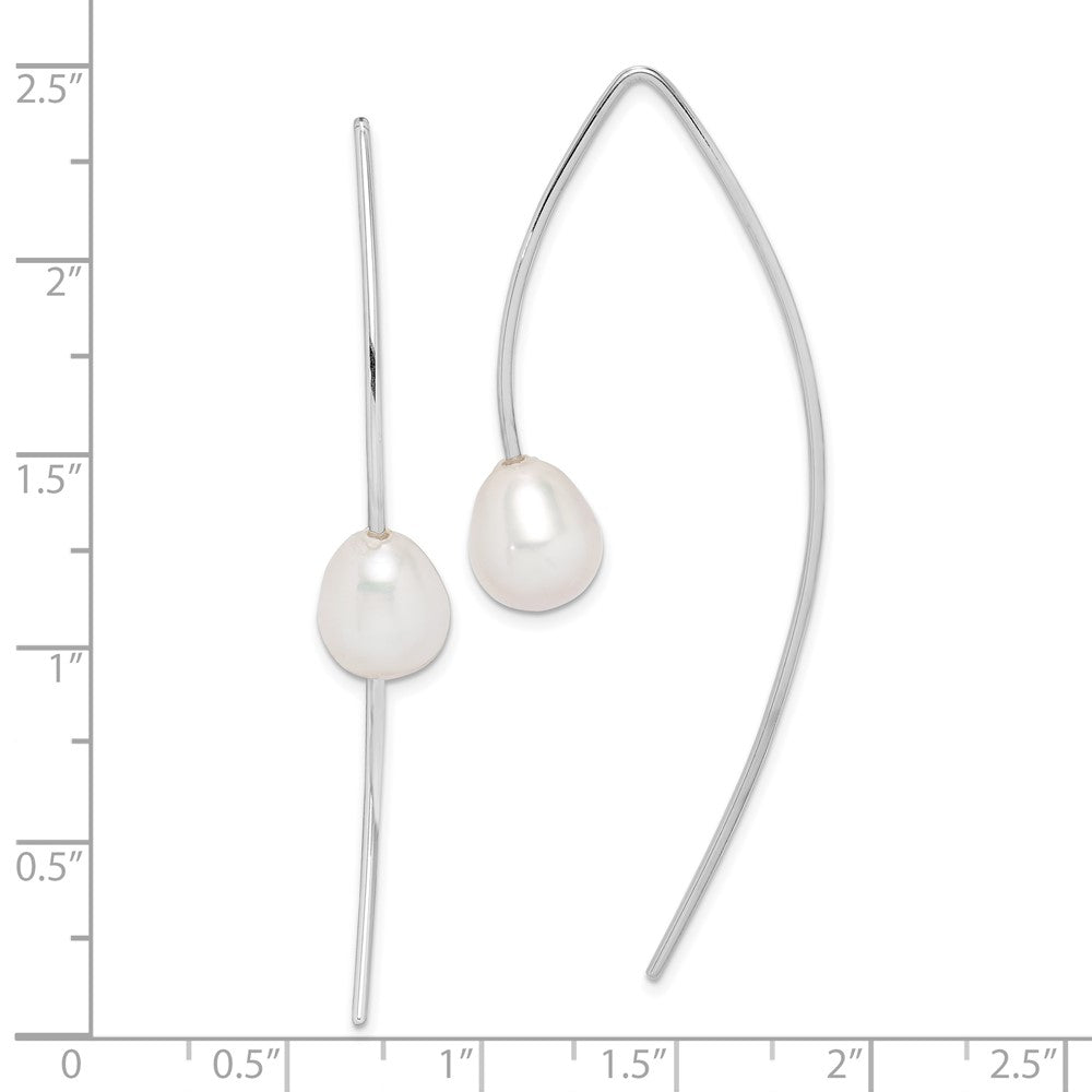 Sterling Silver Rhodium-Plated Polished White 8-9mm Freshwater Cultured Pearl Threader Earrings