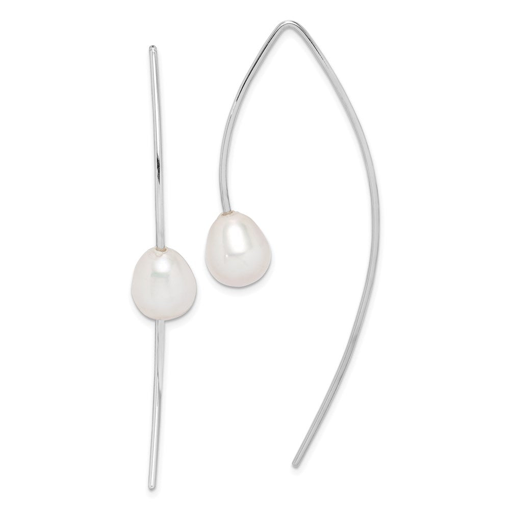 Sterling Silver Rhodium-Plated Polished White 8-9mm Freshwater Cultured Pearl Threader Earrings
