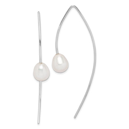 Sterling Silver Rhodium-Plated Polished White 8-9mm Freshwater Cultured Pearl Threader Earrings