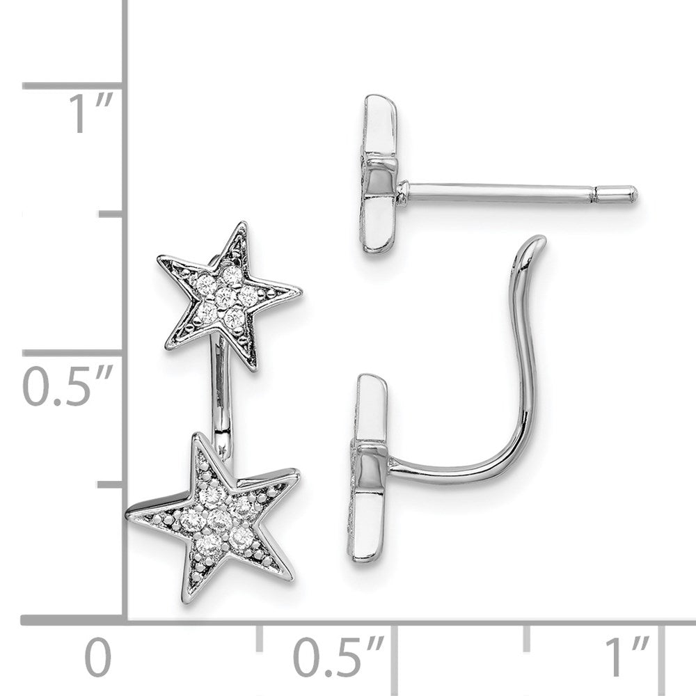 Sterling Silver Rhodium Plated Cz Star Front And Back Post Earrings