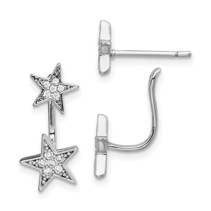 Sterling Silver Rhodium Plated Cz Star Front And Back Post Earrings