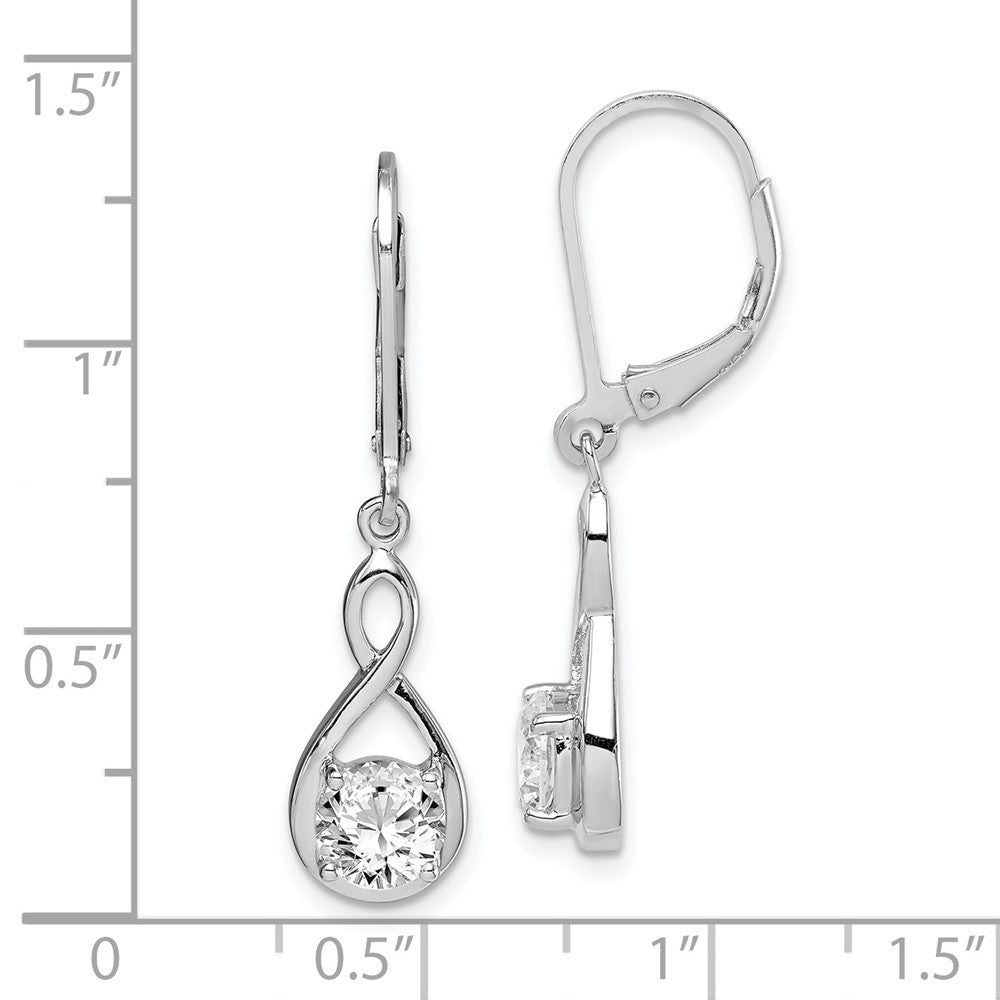 Sterling Silver Rhodium-Plated Polished Cz Infinity Leverback Earrings
