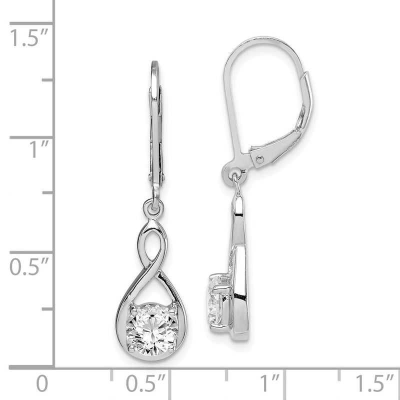 Sterling Silver Rhodium-Plated Polished Cz Infinity Leverback Earrings