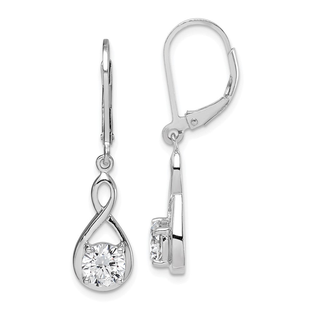 Sterling Silver Rhodium-Plated Polished Cz Infinity Leverback Earrings