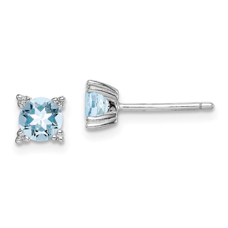 Sterling Silver Rhodium-Plated Round 5mm Blue Topaz Post Earrings