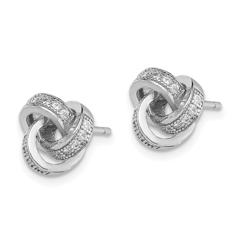 Sterling Silver Rhodium-Plated Polished Cz Love Knot Post Earrings