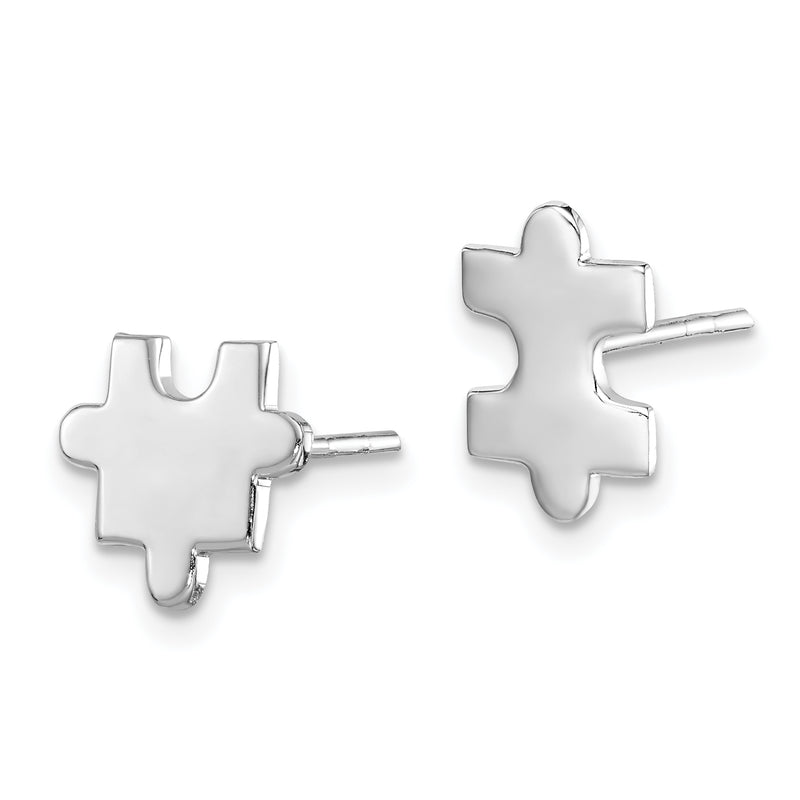 Sterling Silver Rhodium-Plated Polished Puzzle Piece Post Earrings