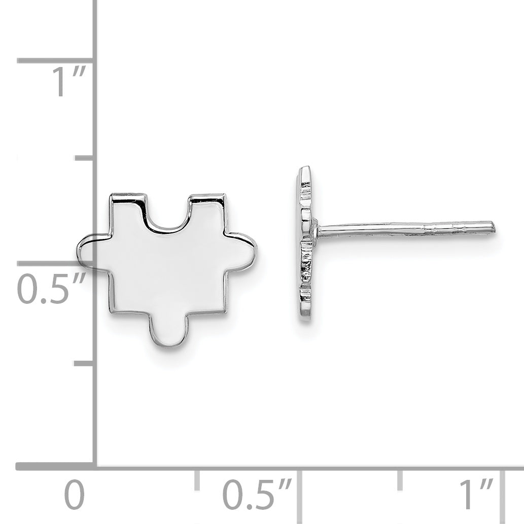 Sterling Silver Rhodium-Plated Polished Puzzle Piece Post Earrings