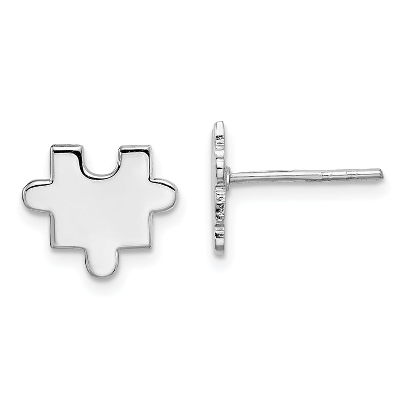 Sterling Silver Rhodium-Plated Polished Puzzle Piece Post Earrings