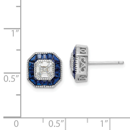 Sterling Silver Rhodium-Plated Synthetic Blue Spinel And Cz Earrings