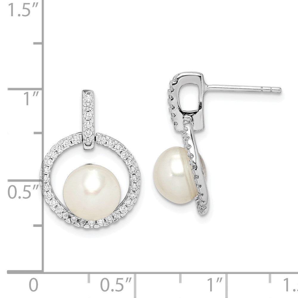 Sterling Silver Rhodium-Plated 8-9mm White Button Fwc Pearl Cz Earrings
