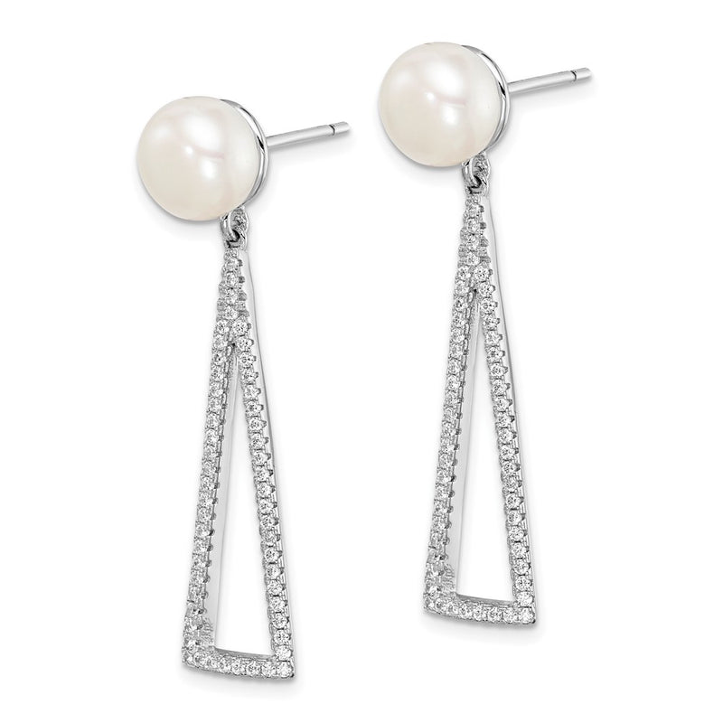 Sterling Silver Rhodium-Plated 8-9mm White Button Fwc Pearl Cz Earrings