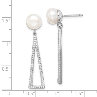 Sterling Silver Rhodium-Plated 8-9mm White Button Fwc Pearl Cz Earrings