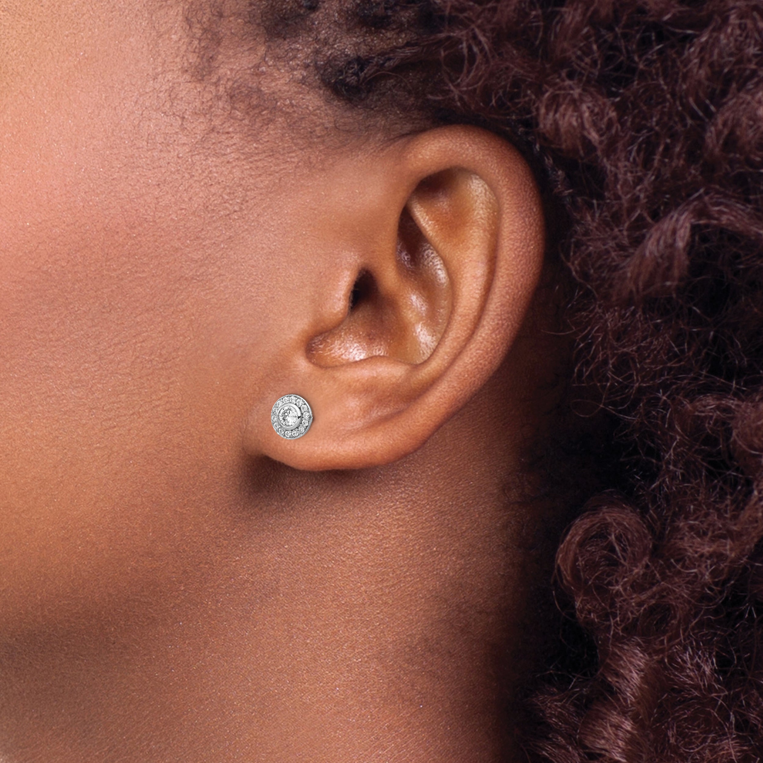 Sterling Silver Rhodium-Plated Polished White 5-6mm Mother Of Pearl & Cz Halo Reversible Post Earrings