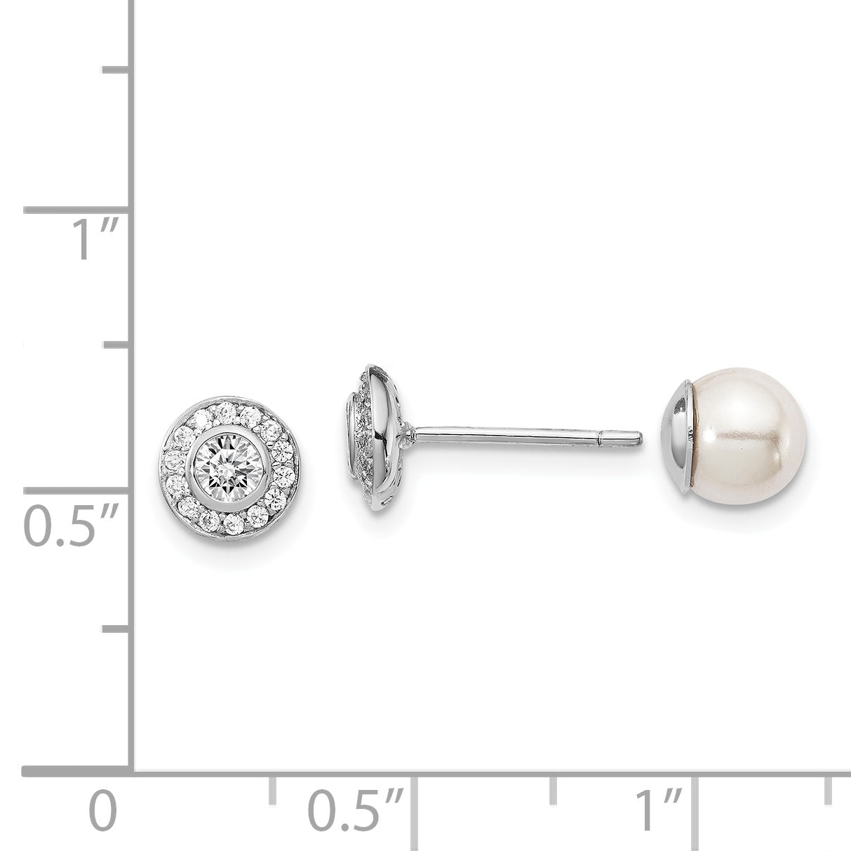 Sterling Silver Rhodium-Plated Polished White 5-6mm Mother Of Pearl & Cz Halo Reversible Post Earrings