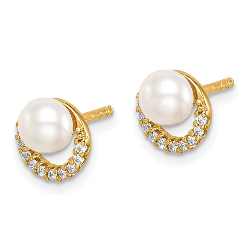 Sterling Silver Gold-Tone W/ Fw Cultured Pearl And Cz Earrings