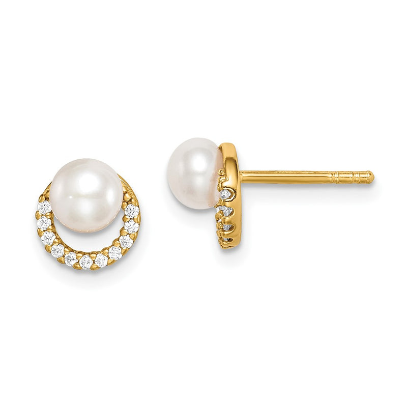 Sterling Silver Gold-Tone W/ Fw Cultured Pearl And Cz Earrings