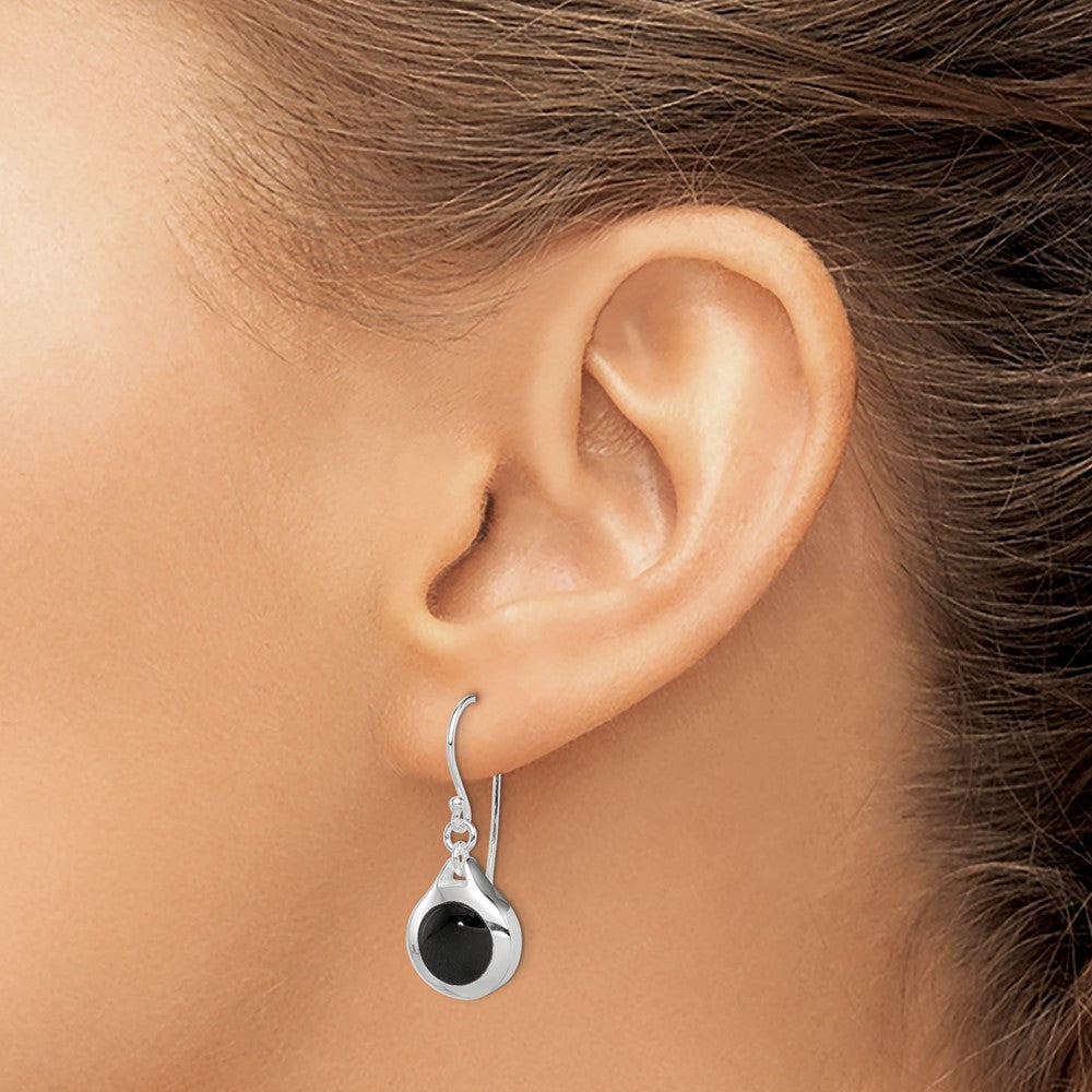 Sterling Silver Rhodium-Plated Polished Onyx Teardrop Dangle Earrings