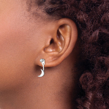 Sterling Silver Rh-Plated Moon Jackets W/4mm Ball Post Earrings