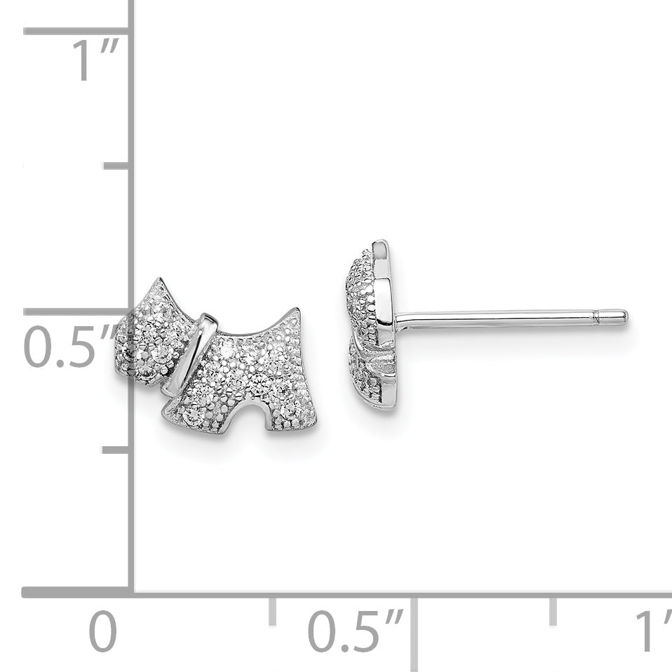 Sterling Silver Rhodium-Plated Polished Cz Scottie Dog Post Earrings