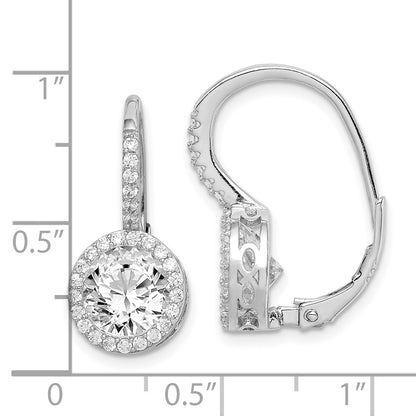 Sterling Silver Rhodium-Plated Polished Round Cz Halo Leverback Earrings