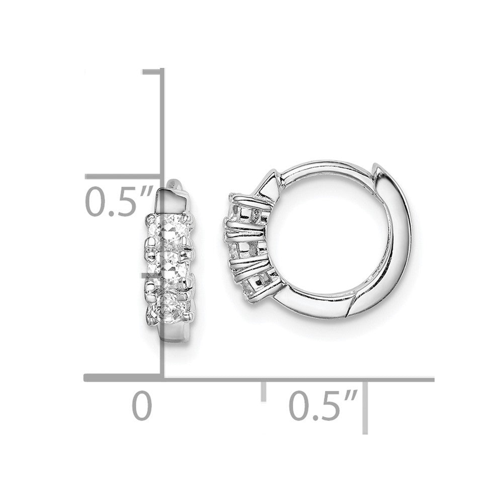 Sterling Silver Rh-Plated 3-Stone Cz 2X11mm Hinged Hoop Earrings