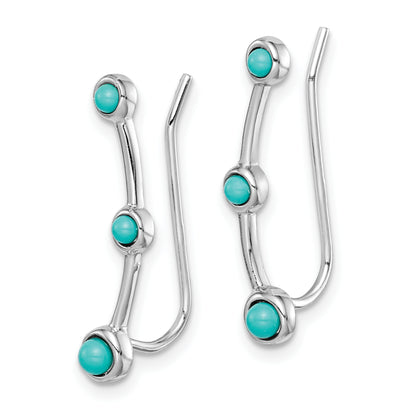 Sterling Silver Rhodium-Plated Created Turquoise Ear Climber Earrings