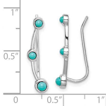 Sterling Silver Rhodium-Plated Created Turquoise Ear Climber Earrings