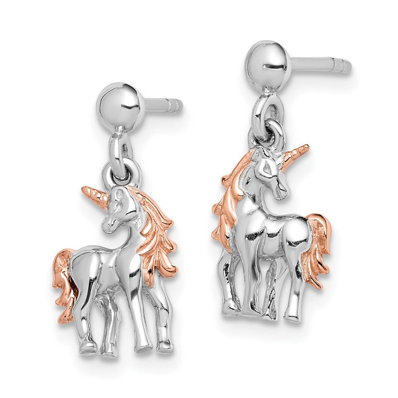 Sterling Silver Rhodium-Plated Rose Gold-Plated Unicorn Post Earrings