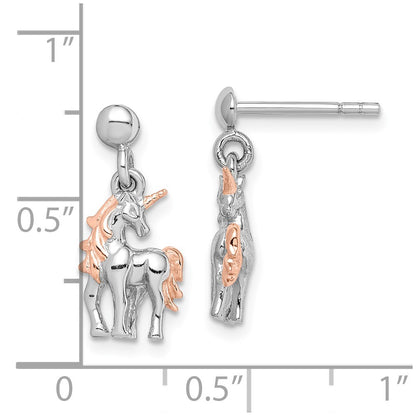 Sterling Silver Rhodium-Plated Rose Gold-Plated Unicorn Post Earrings