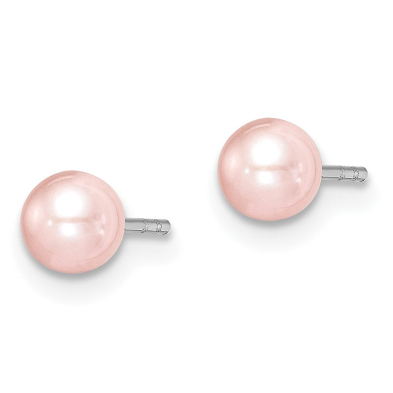 Sterling Silver Madi K Rhodium-Plated Polished 4-5mm Pink Round Freshwater Cultured Pearl Children'S Stud Earrings