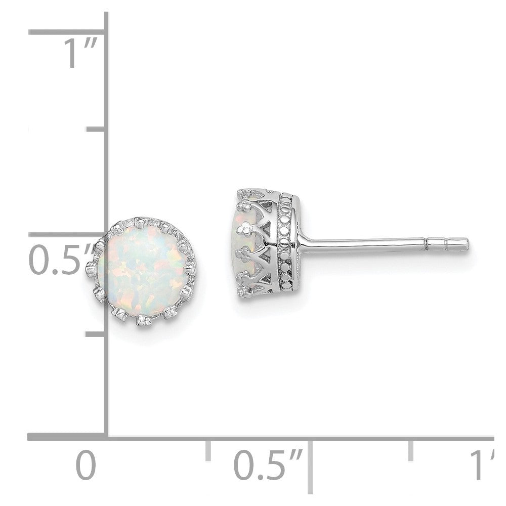 Sterling Silver Rhodium-Plated 6mm Polished Created Opal Post Earrings
