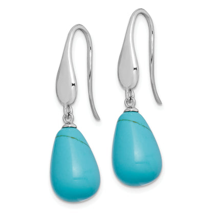 Sterling Silver Rh-Plated Imitation Turquoise Teardrop Dangle Earrings