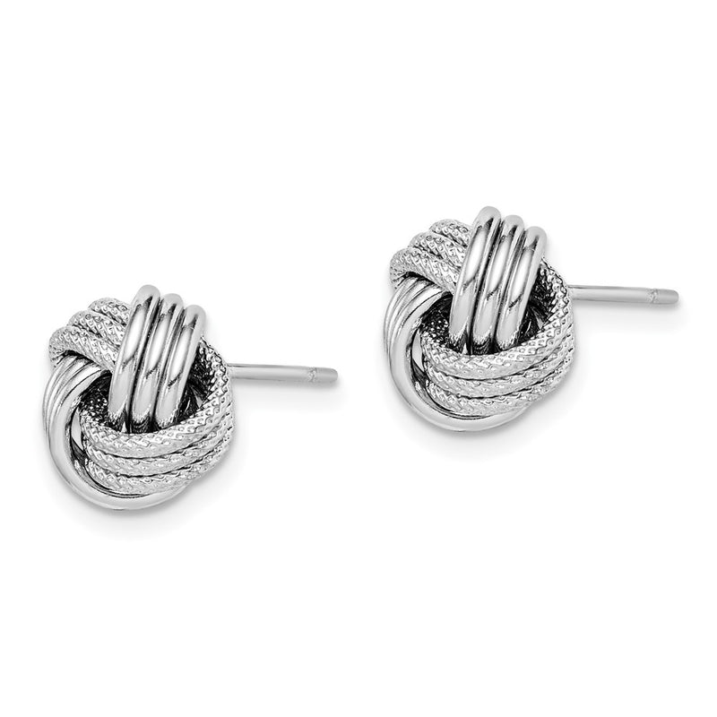 Sterling Silver Rhodium-Plated Textured Love Knot Post Earrings