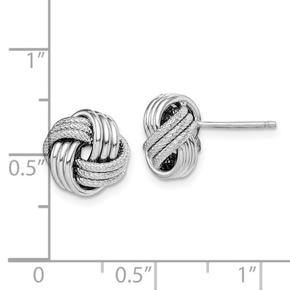 Sterling Silver Rhodium-Plated Textured Love Knot Post Earrings