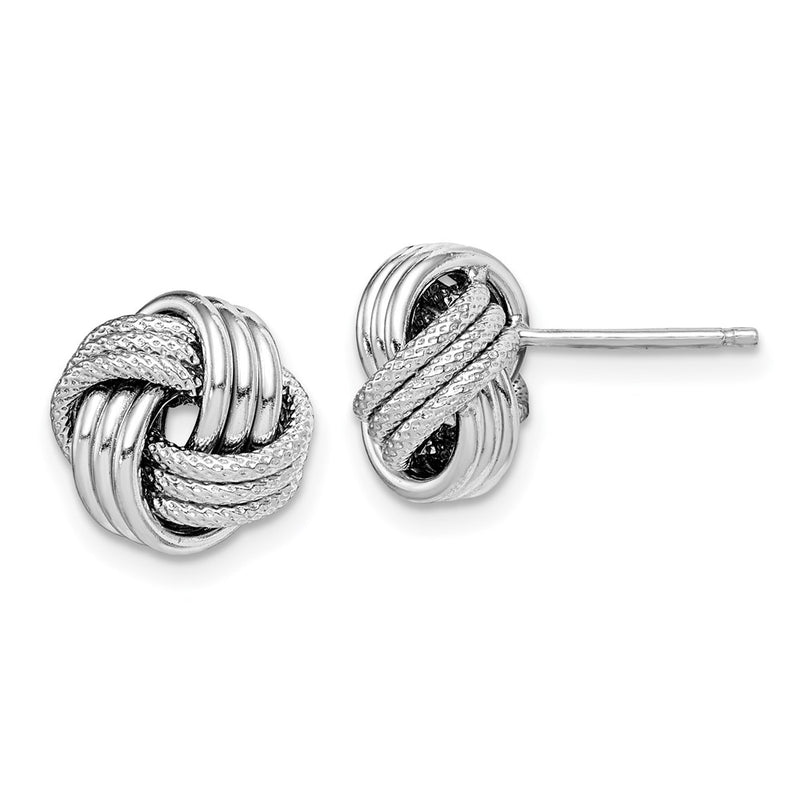 Sterling Silver Rhodium-Plated Textured Love Knot Post Earrings