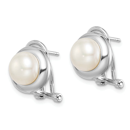 Sterling Silver Rhodium-Plated 8-9mm Button Fwc Pearl Omega Clip Earrings
