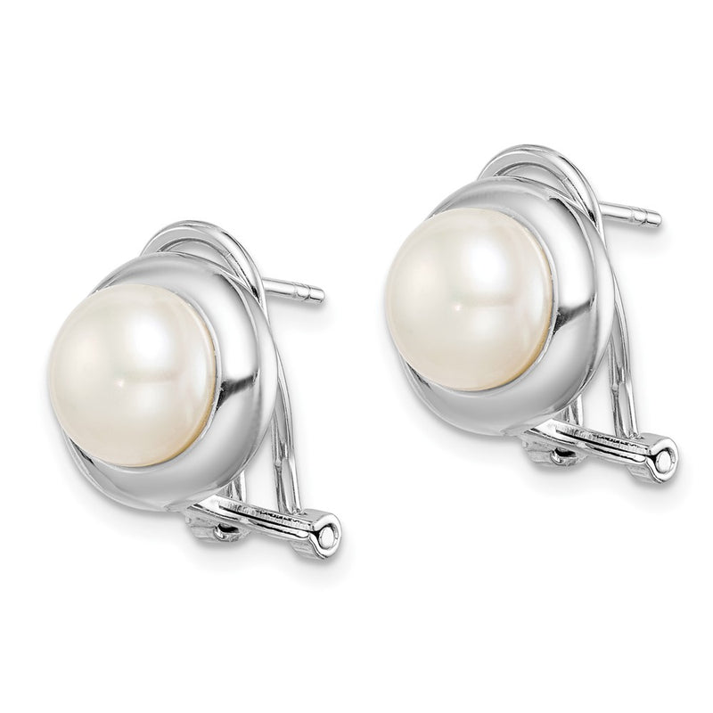 Sterling Silver Rhodium-Plated 8-9mm Button Fwc Pearl Omega Clip Earrings