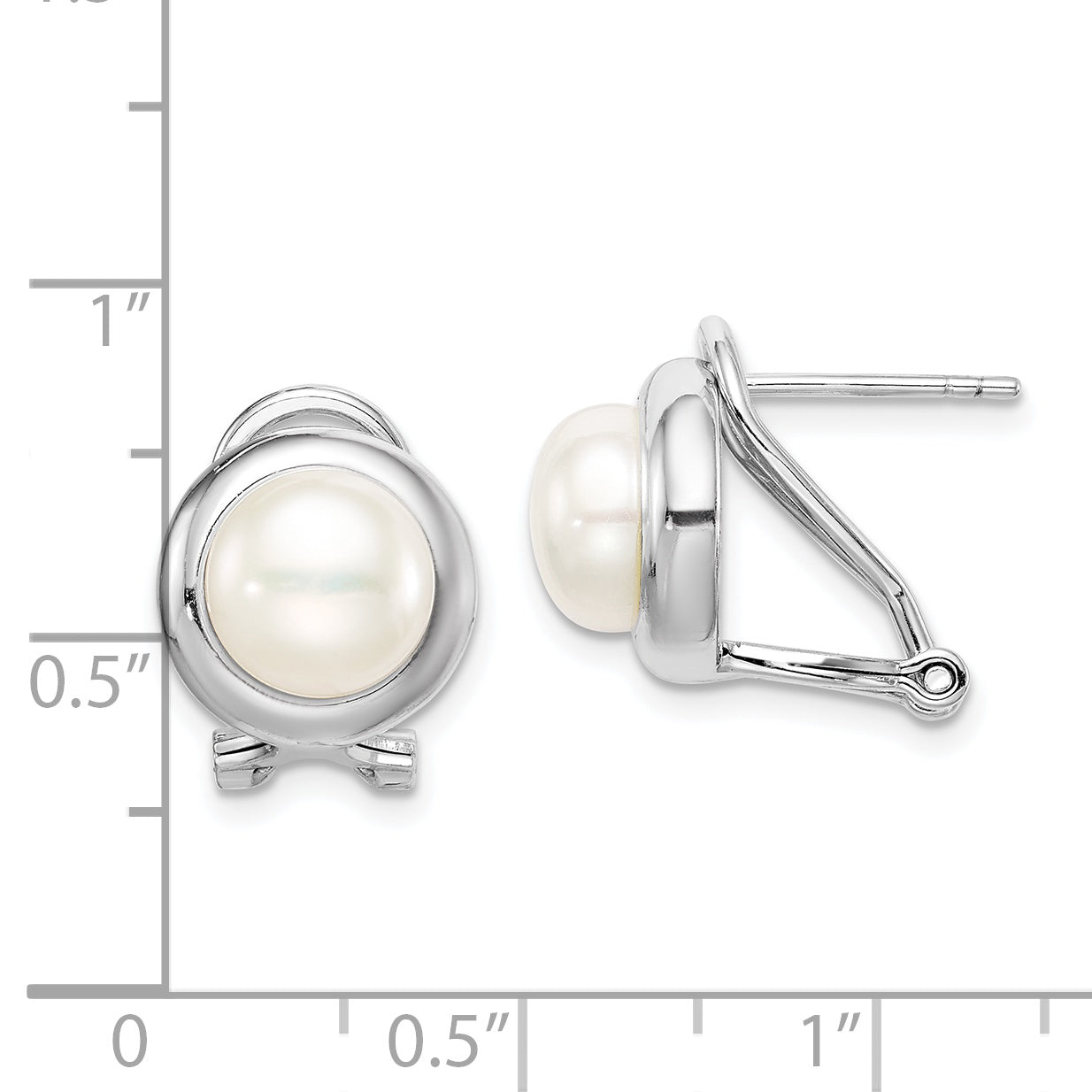 Sterling Silver Rhodium-Plated 8-9mm Button Fwc Pearl Omega Clip Earrings