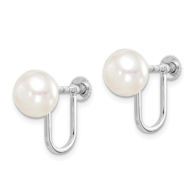 Sterling Silver Rhodium-Plated Polished White 8-9mm Button Freshwater Cultured Pearl Non Pierced Earrings