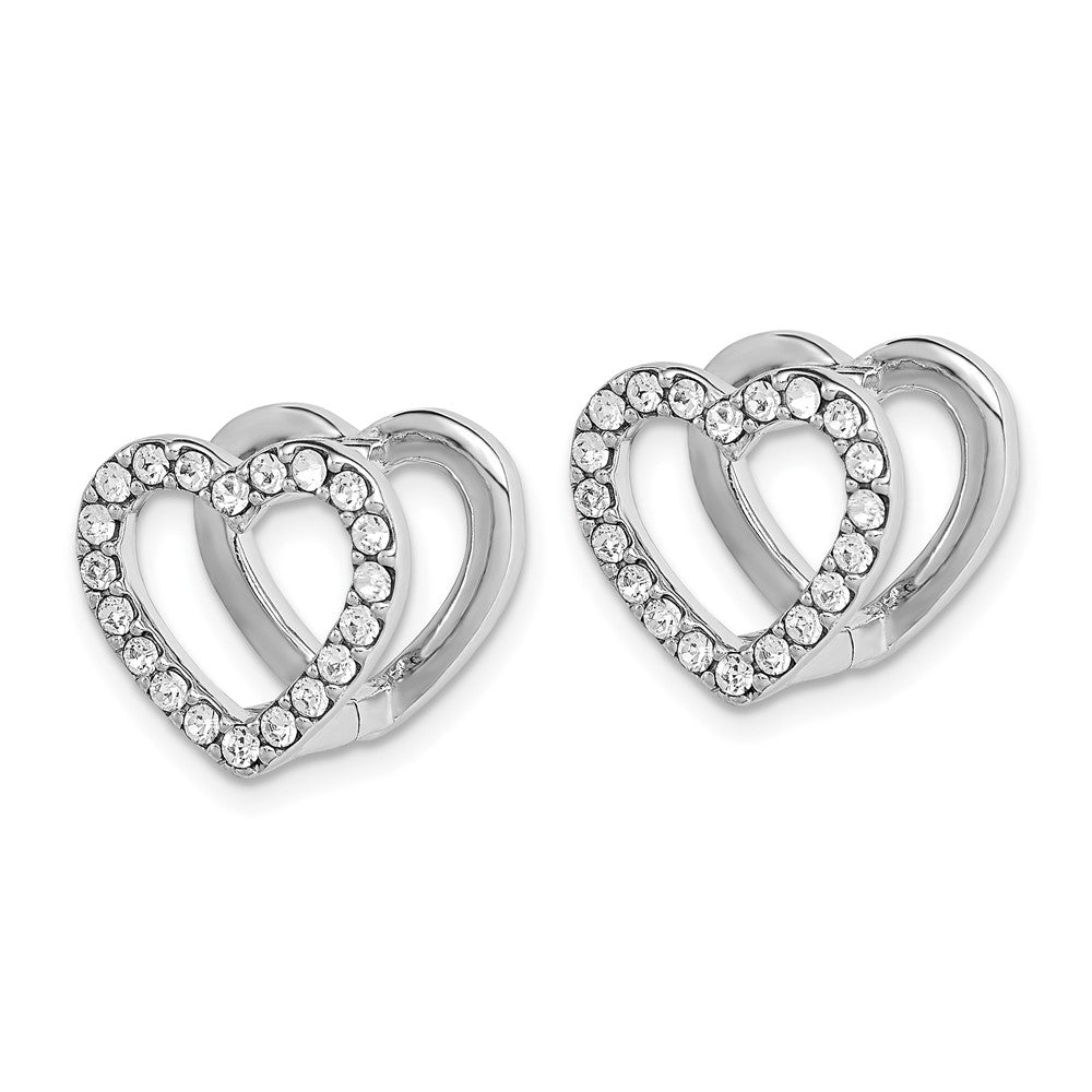 Sterling Silver Rh Reversible Red Enamel & Crystal Hinged Heart Earrings
