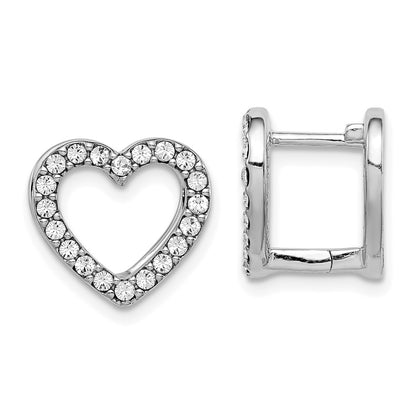 Sterling Silver Rh Reversible Red Enamel & Crystal Hinged Heart Earrings