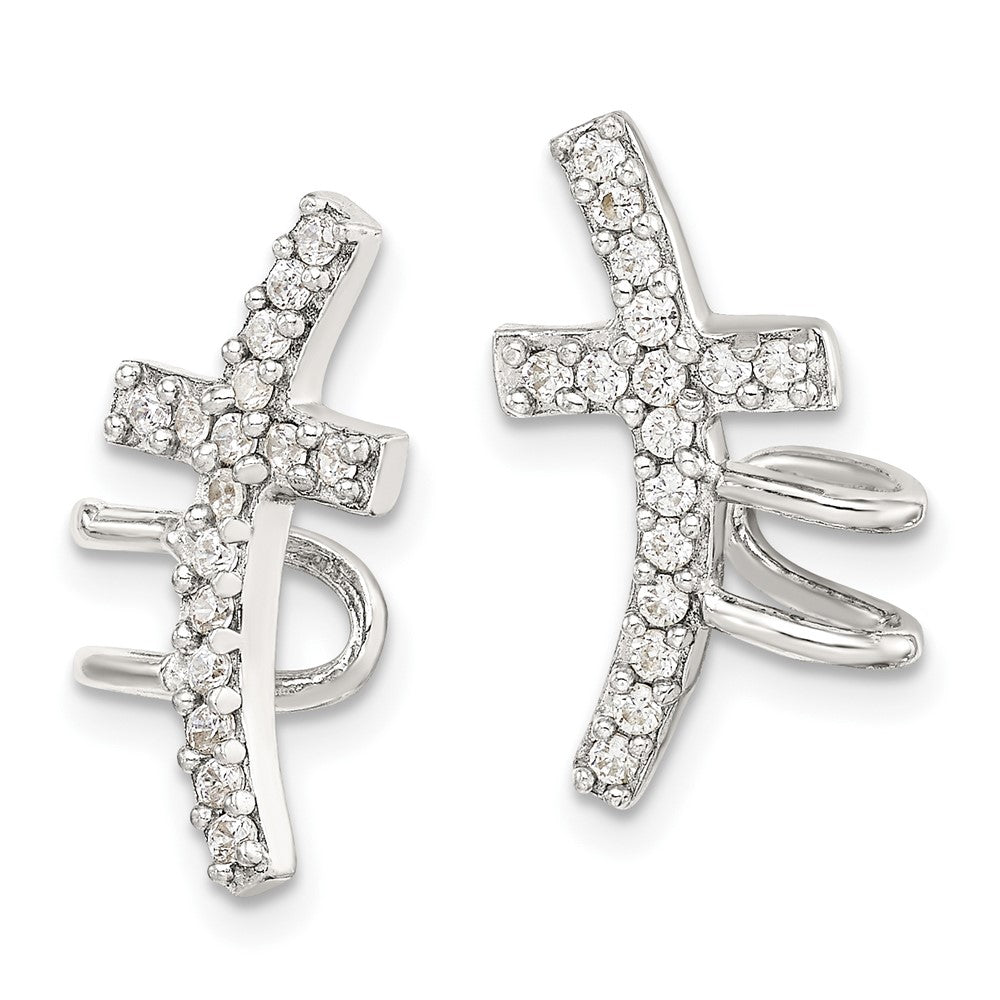 Sterling Silver Cz Cuff Earrings