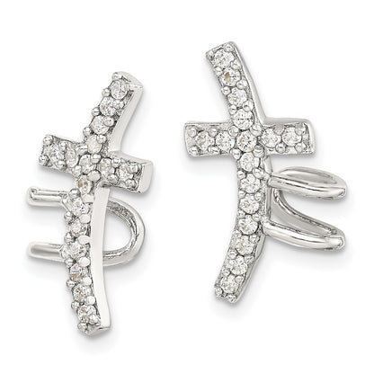 Sterling Silver Cz Cuff Earrings