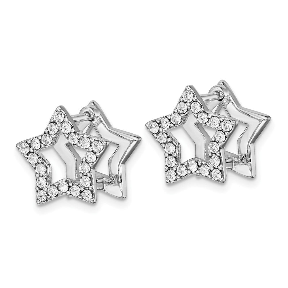 Sterling Silver Rh-Plate Yellow Enamel Star Crystal Hinged Earrings