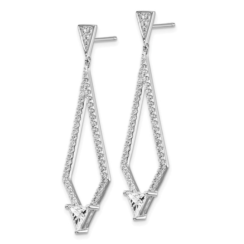 Sterling Silver Shimmer Rhodium-Plated 94 Stone Cz Diamond Shaped Post Dangle Earrings