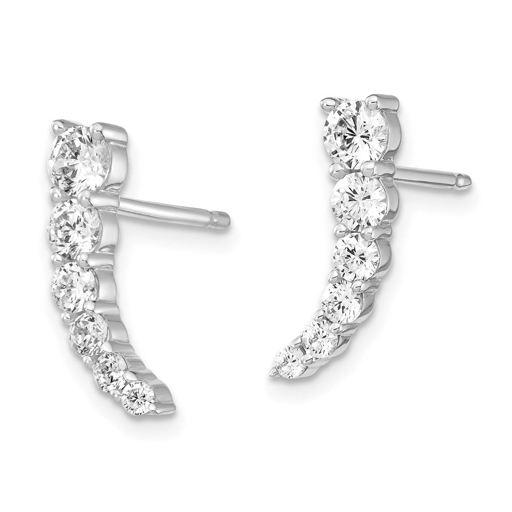 Sterling Silver Shimmer Rhodium-Plated 12 Stone Cz Post Dangle Earrings
