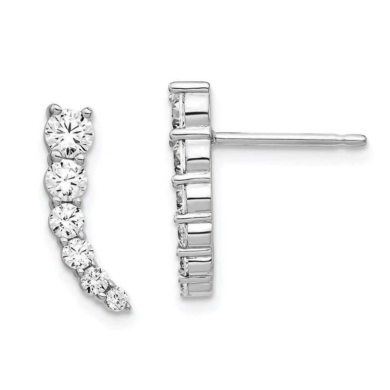 Sterling Silver Shimmer Rhodium-Plated 12 Stone Cz Post Dangle Earrings